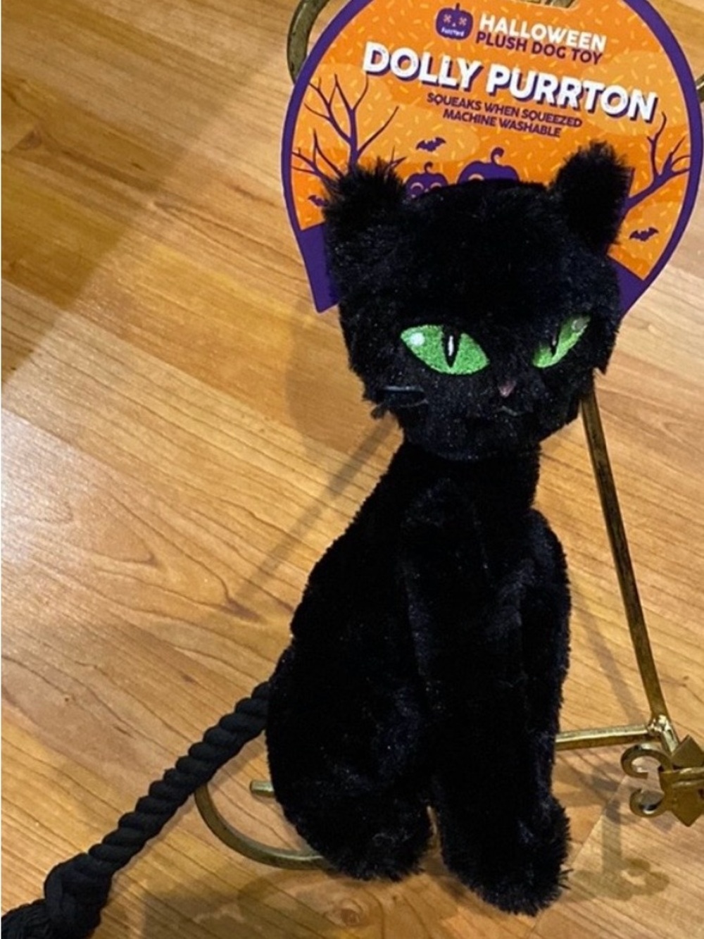 “DOLLY PURRTON” Black Plush Cat Dog Squeaker Toy - Halloween Plush